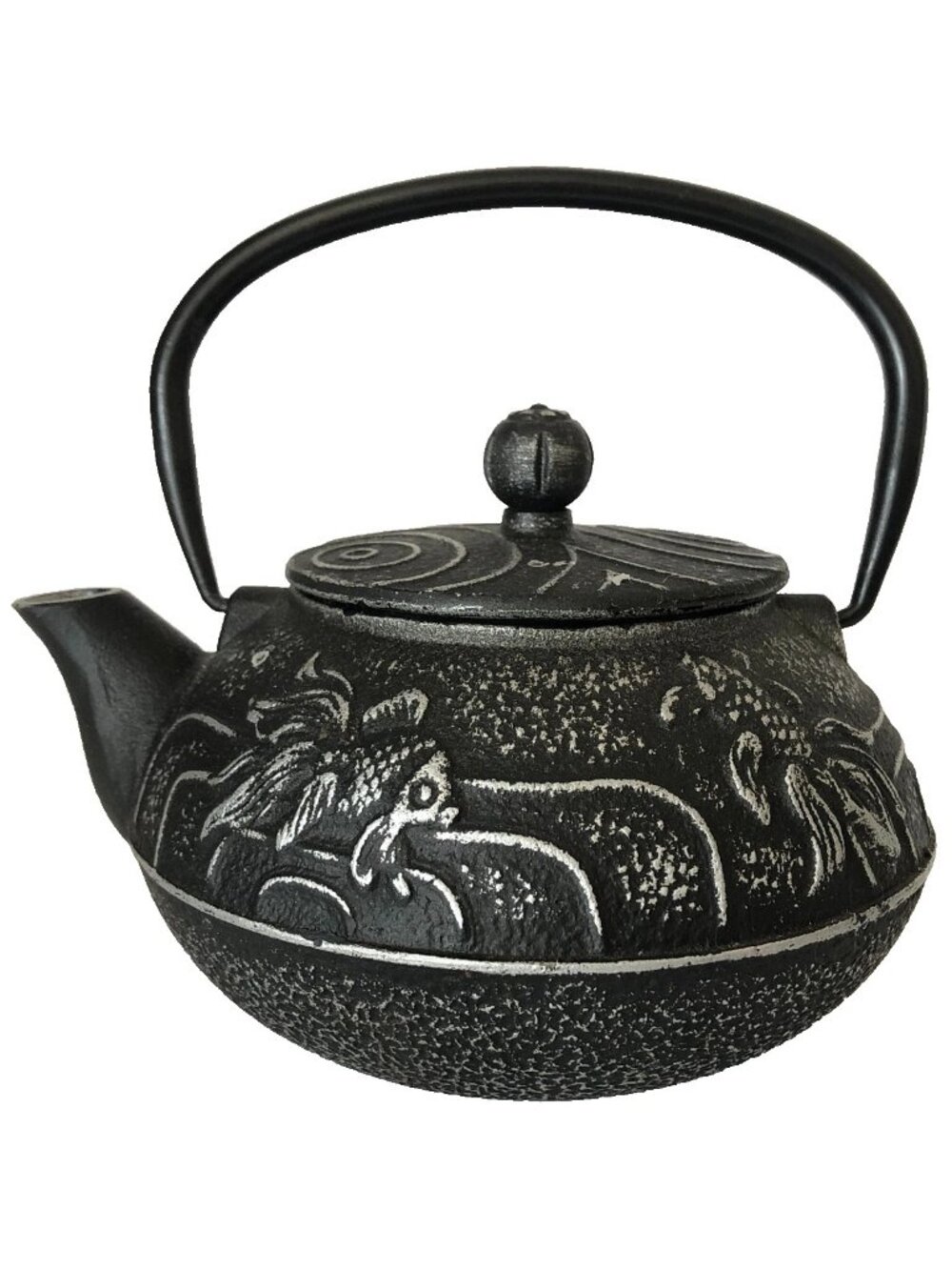 Japanese Cast Iron Tetsubin Teapot w Infuser Black Koi Fish Motif VGC